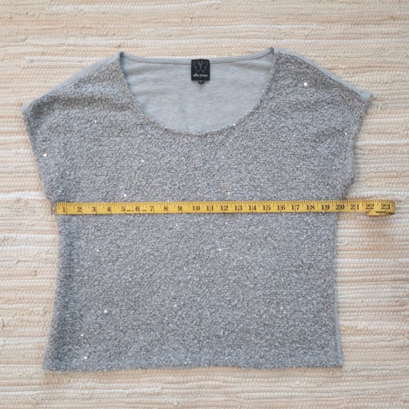 Anthropologie Ella Moss Silver Grey Sequin Knit Top Size S EUC - Picture 5 of 13